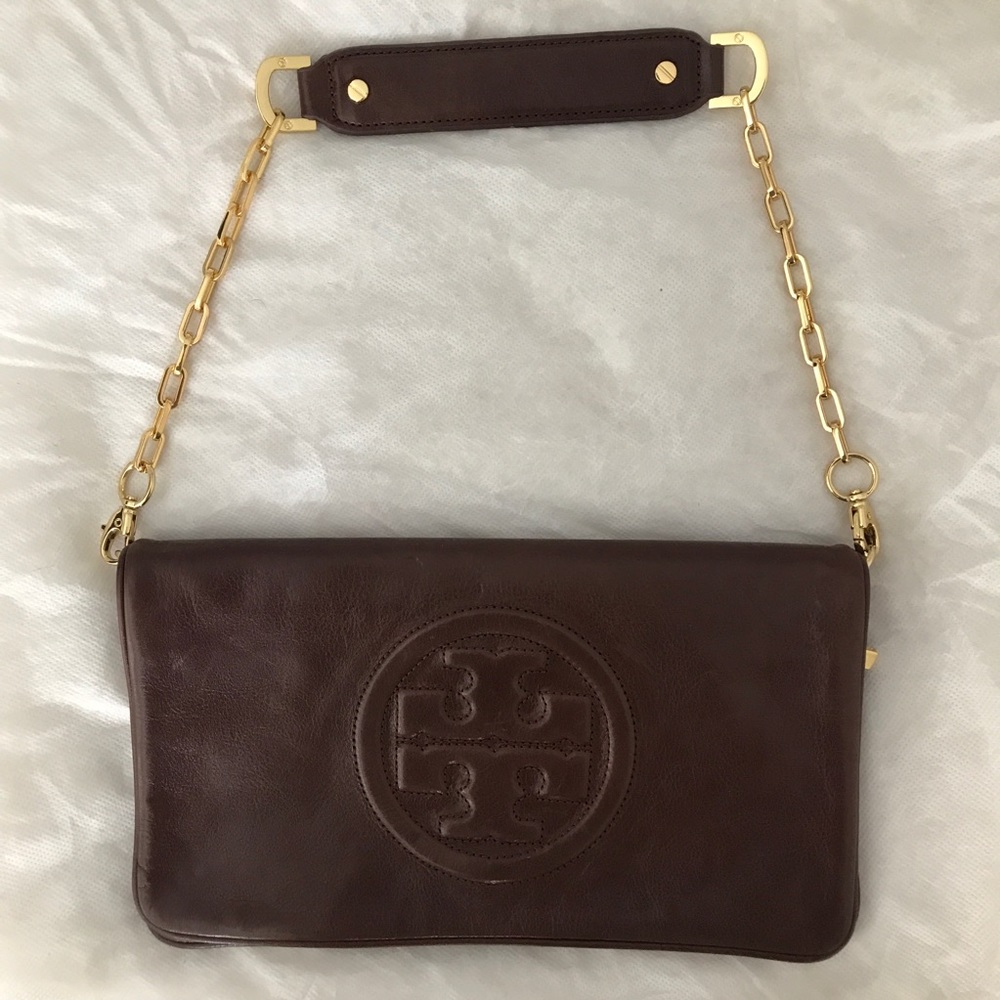 Tory Burch Brown Leather Clutch w/ Shoulder Strap